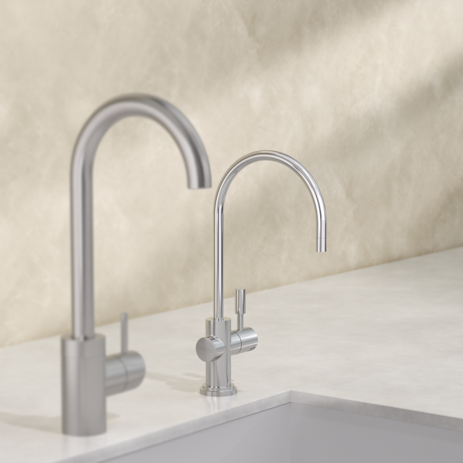 BRITA mypure P1 – Additional kitchen tap with filter on a beige background.