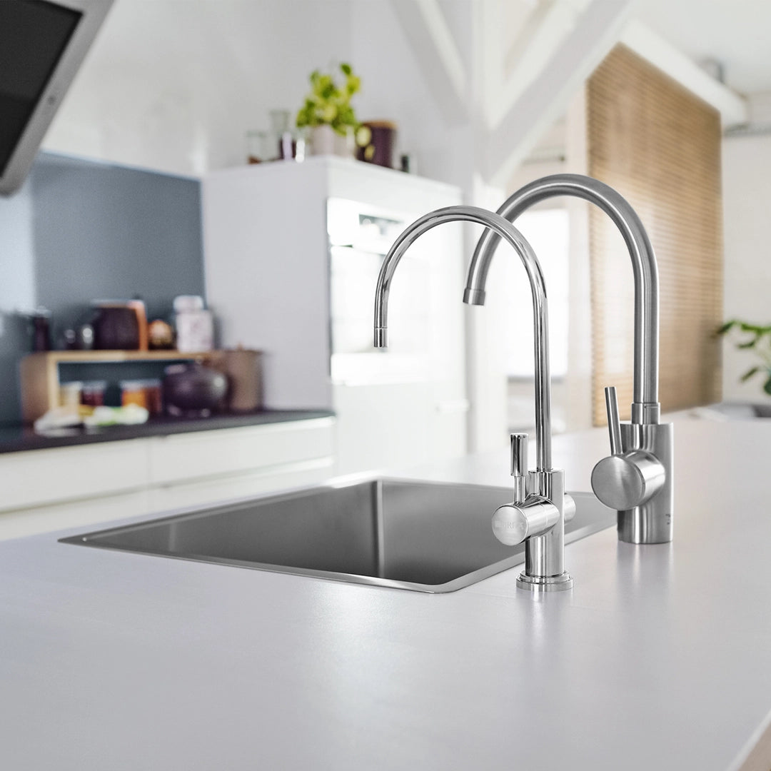 BRITA mypure P1 additional kitchen tap for filtered water in a modern kitchen.